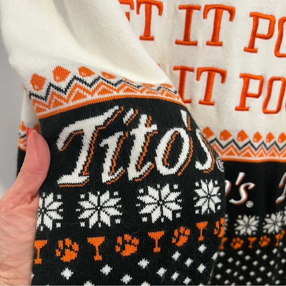 Tito's Festive Christmas Sweater with Black &‎ Orange Accents. Size Medium.